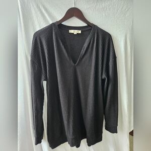 LOFT Women's Black Waffleknit V-Neck Sweater